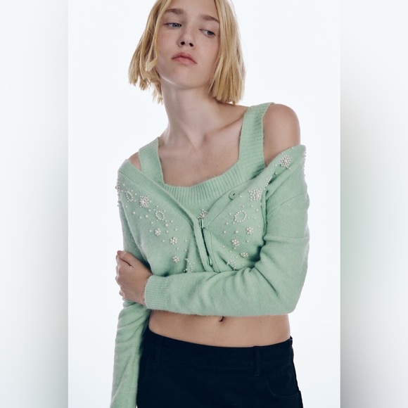 Zara cardigan sweater size medium alpaca wool mix pearl knit - Picture 1 of 14